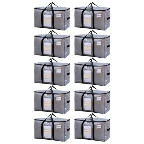 Image of TAILI Extra Large Moving Bags, 10 Pack Silver Heavy Duty Totes For Storage with Visible Window, Wrap Around Handles, Storage Bags for Space Saving, Alternative to Moving Boxes