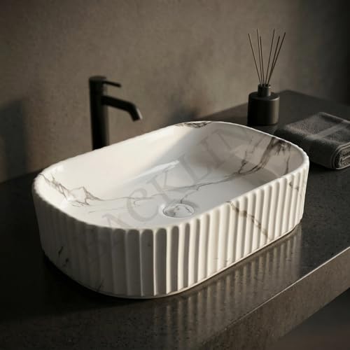 Image of B Backline Ceramic Table Top Wash Basin /Counter Top Basin Sink /Wash Basin Art Basins For Bathroom 20 X 15 X 4.5 Inches (White)