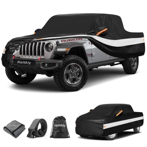 Image of 10 Layers Truck Cover Waterproof All Weather Custom Fit for Jeep Gladiator(2019-2026), Outdoor Full Exterior Pickup Car Cover for Automobiles Sun Rain Snow Ice Protection. Black