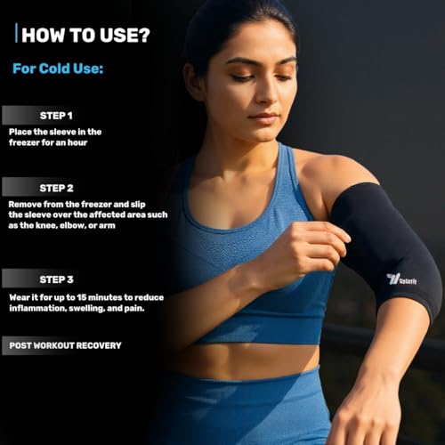 Image of UpUrFit Hot & Cold Compression Sleeve (M /L) | Reusable Ice-pack Wrap for Knees and Thighs | Pain Relief | Sports Recovery | Freezer or Microwave Friendly | 360 Wearable Ice pack for Pain Relief |