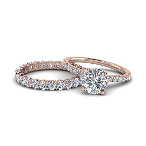 Image of Choose Your Gemstone Hidden Halo Diamond CZ Ring with Gemstone Band Rose Gold Plated Round Shape Wedding Ring Sets Minimal Modern Design Birthday Gift Wedding Gift US Size 4 to 12