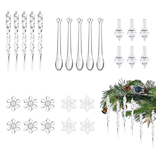Lot de 27 décorations de sapin de Noël en forme de stalactites et de flocon de neige en acrylique avec pendentif en forme de flocon de neige pour Noël, décorations suspendues de Noël Cover