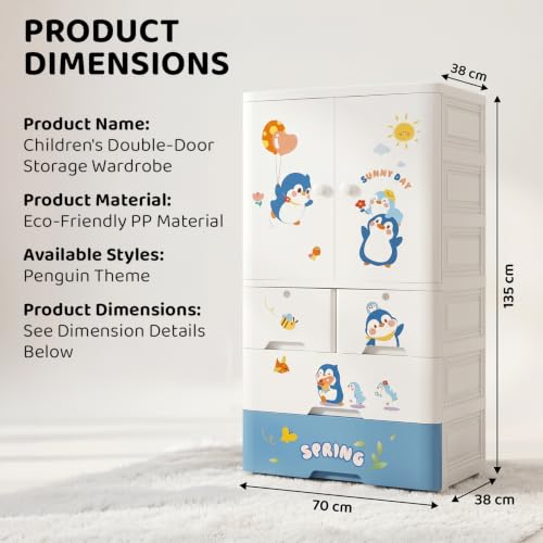 Image of StarAndDaisy Kids Wardrobe /Multifunctional Collapsible Plastic Wardrobe /Almirah for Kids- Storage Cabinet - Dustproof Baby /Wardrobe Organizer for Clothes, Toys -Little Penguin