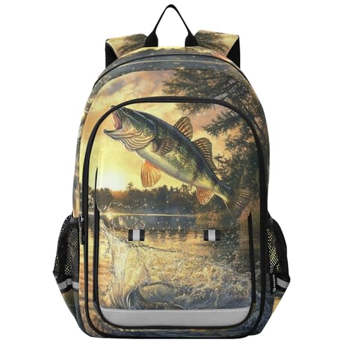 Largemouth Bass Fish Backpack Lightweight Bookbag Laptop Backpack College School Bag for Boys Girls