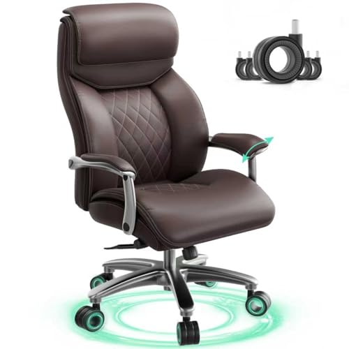 Image of Big and Tall Office Chair with Wide Area Armrest, 600lbs Heavy Duty Desk Chair with Adjustable Lumbar Support, PU Leather High Back Ergonomic Executive Computer Chair