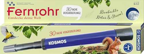 KOSMOS 676940 Fernrohr, entdecke Deine Welt, Linsenfernrohr mit 30-facher Vergrößerung, Stabiler Okularauszug, Kinder ab 8 Jahre, Tipps zur Anwendung und Beobachtung, Natur und Sterne, Fernrohr Pirat
