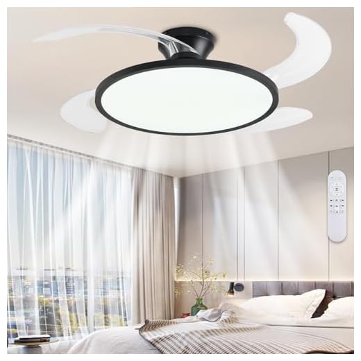 AHAWILL Ventilador De Teto Retrátil Com Controle Remoto De Luzes, Ventilador De Teto De Perfil Baixo De 42'' Com Lâminas Retráteis, Espectro Completo Regulável, Luminária Moderna Para Sala De Estar