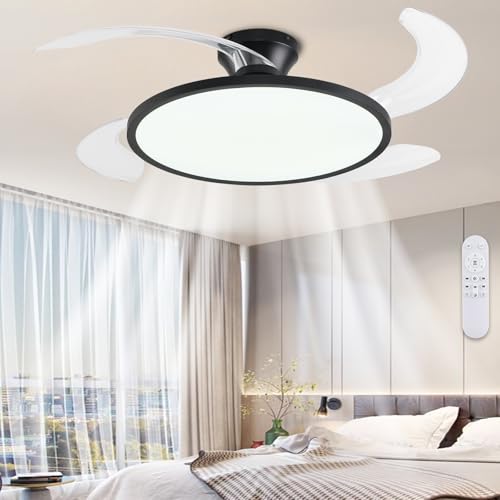 Ventilateur de plafond rétractable pour chambre et salon moderne avec éclairage LED discret
