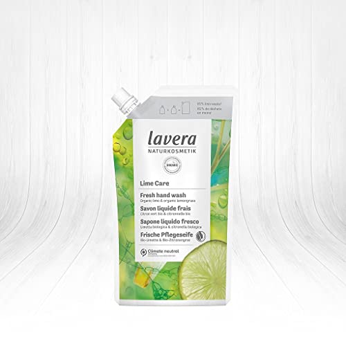 lavera Recambio de jabón líquido Lime Care, jabón líquido orgánico de lima y citronela orgánica, limpiador suave, vegano, también adecuado para pieles sensibles y secas, vegano, orgánico (500 ml)