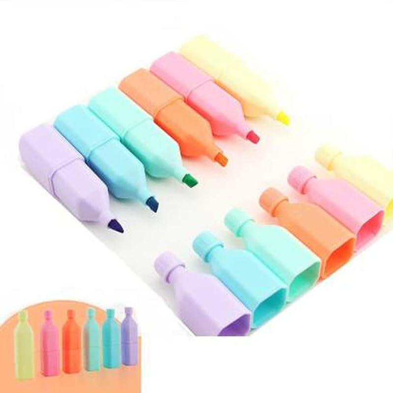 Image of YBN Quirky Bottle Shape Highlighters | Set Of 6 | Chisel Tip Fine Grip Marker Pen | Ideal Gifts For Stationery Hoarders & Kids | Party Return Gifts For Girls. (Multicolor)