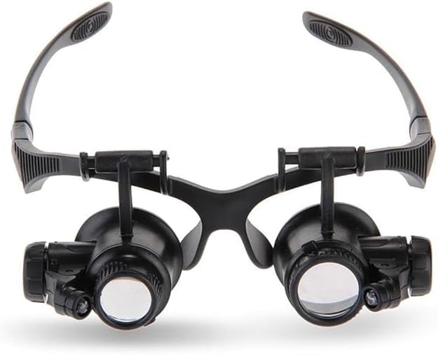 Bluedeal Magnifying Glasses, Jewelry Loupe, Watch Repair Magnifier, Eyewear Miniature Magnifying Glass Loop, 10x 15x 20x 25x Magnifier Headset Hands Free with LED Lights