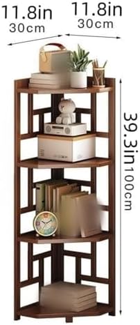 Mid Century Modern Bamboo Corner Shelf - L-Shaped Open Bookcase for Living Room, Floor Standing, Sturdy Construction, Stylish Small Space Storage (100 cm)