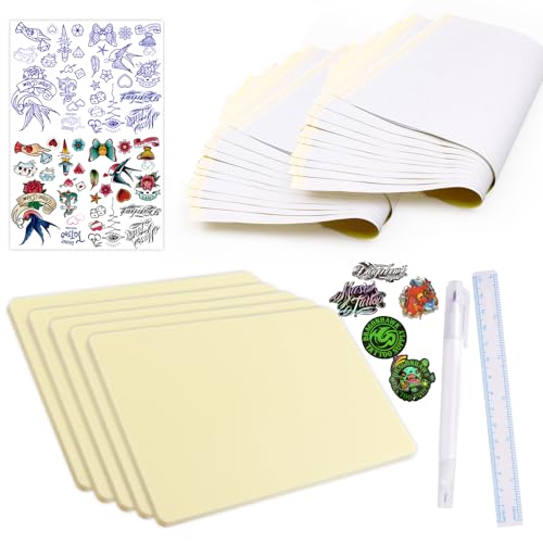 Mast Tattoo Practice Skin Kit - 5 Sheets 3mm Thick Fake Skin with 20 Transfer Papers & Marker Realistic Training Pad for Beginners & Professionals