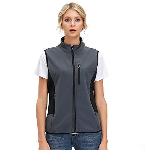Women's Outdoor Recreation Vests, Slim Fit Lightweight Sleeveless Softshell Vest With Pockets L Grey