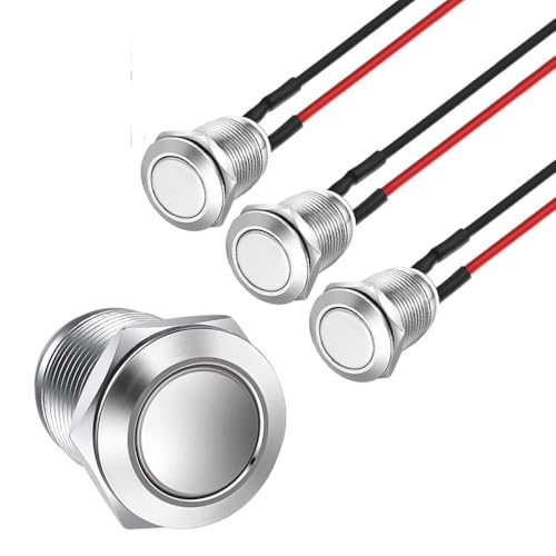 Image of 12mm Momentary Push Button Switch, IP65 Waterproof Push Button Switch, 3 Pack Prewired Stainless Steel Flat Head Self Reset, 2A 12V/24V Normally Open Button for Car Marine Doorbell DIY Electronics