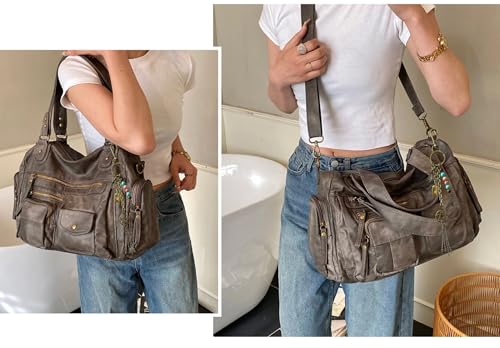 Image of Worldlyda Crossbody Bags for Women Large Tote Soft Leather Purses Washed Y2K Hobo Vintage Handbag Shoulder City Bag