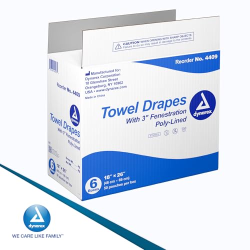Dynarex Sterile Fenestrated Towel Drapes 18" x 26" - Toallas Desechables para Procedimientos con Forro de Polietileno y Paños Médicos para Pacientes - Caja con 50 Hojas de Drapes miniatura 6