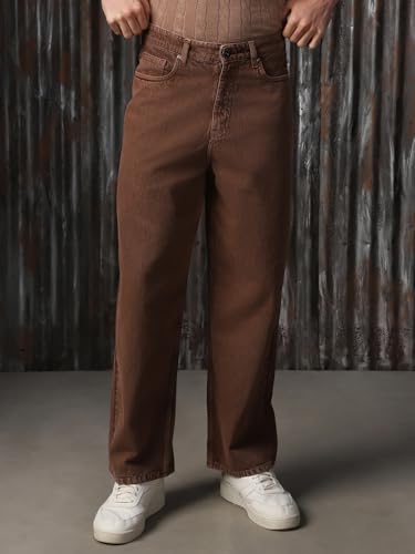 Image of High Star Men Cotton Washed Loose Fit Casual Mid-Rise Jeans