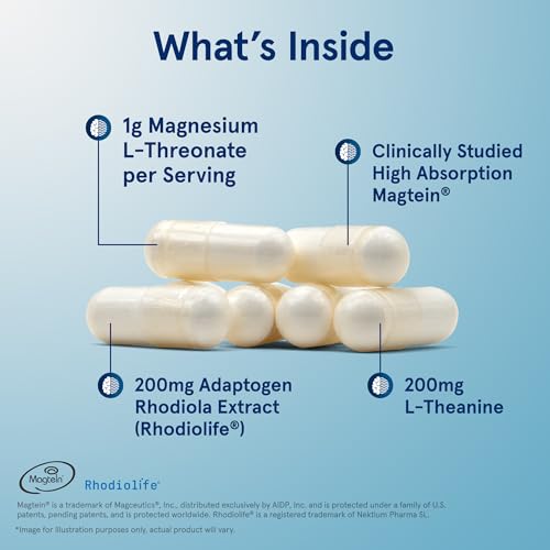 Jarrow Formulas Magnesium L-Threonate, MagMind Stress Resistance with L-Theanine and Rhodiolife, High Absorption Magnesium, Stress Relief and Mood Support, 60 Veggie Capsules, Up to a 30 Day Supply - Image 3