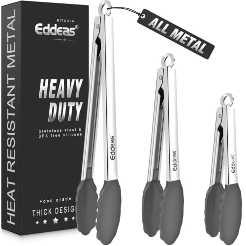 Image of Tongs For Cooking - Silicone Metal Kitchen Tong 7 inch 9 inch & 12 inch Grey