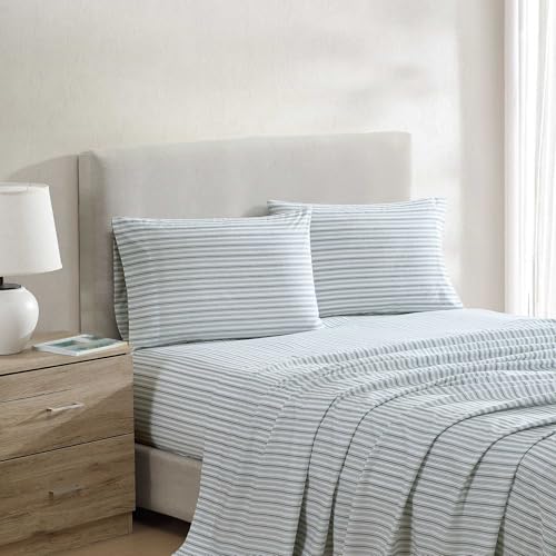 Nautica - King Bed Sheets, Lightweight Cotton Percale Bedding Set with Matching Pillowcases, Crisp & Cool, Oeko-Tex Certified (Coleridge Stripe Green)