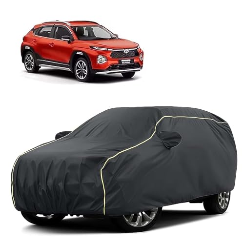 Image of Sulfar 100% Water Resistant Car Body Cover Compatible with Mirror for Toyota Urban Cruiser Tiasor(Breeza) (Triple Stitched, Full Bottom Elastic, Dark Grey Tafetta with Yellow Piping)