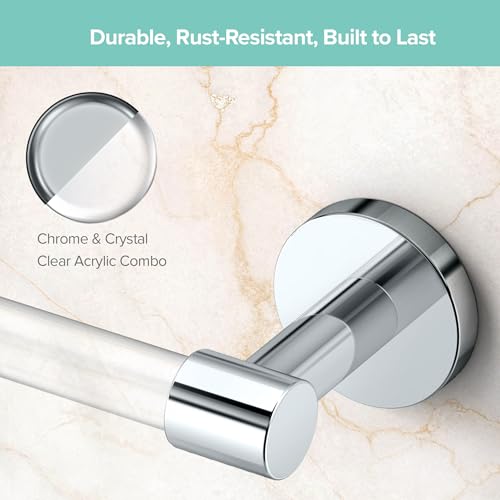 Image of Gatco 5711 Clarion Towel Bar | 18 inch L Bathroom Towel Rack| Wall Mount Bathroom Towel Holder | Crystal-Clear Acrylic & Chrome Finish