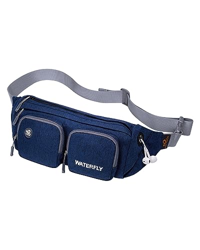 WATERFLY Fanny Pack Large Size Waist Bag Hip Pack for Men Women Travel or Running Walking (Dark Blue)