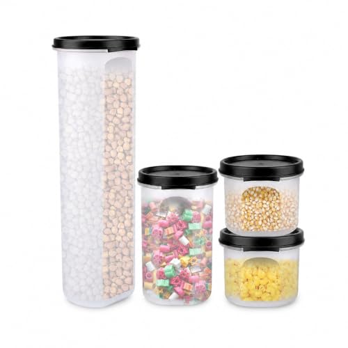 Image of Cutting EDGE Smart Slim Storage Airtight Container-Black,Set of 4 | Plastic material, size - 1.1L+585ml+2x250ml , pantry organization, pulses storage, grains storage, kitchen Storage