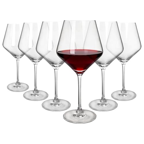Argon Tableware Soho Crystal Red Wine Glasses 680ml - Pack of 6 Lead-Free Crystal Wine Glass Set Large Angular Tulip Bowl Durable Pulled Stem Gift Boxed Glassware for Home & Bar