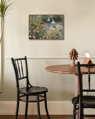 Image of KISSFOX Vintage Framed Wall Art Ballerinas Dancing in Rose Garden Canvas Art Prints Rustic Farmhouse Pictures Wall Decor Cottagecore Summer Aesthetic Paintings Artwork For Dorm Bedroom Apartment
