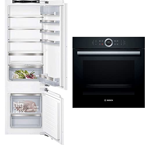 Siemens KI87SADE0 iQ500 Einbau-Kühlgefrierkombination & Bosch HBG675BB1 Serie 8 Einbau-Backofen, 60 x 60 cm, Pyrolyse…
