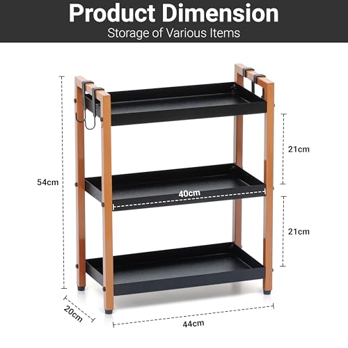 Image of Livzing Metal 3 Tier Spice Rack for Kitchen Space Saving Countertop Storage Racks Cosmetics Organizer Kitchen Shelf Bathroom Organizer Stand Multipurpose Tiered Shelves With Plastic Hooks - Black