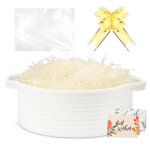 momolette Small Woven Basket, Baskets for Gifts Empty (White)
