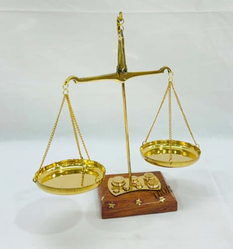 Báscula de Balanzas de Latón con Base de Madera 2.5x3x8 pulgadas miniatura 2