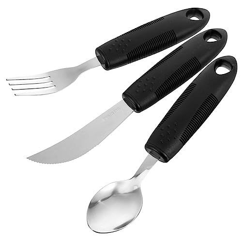 VALICLUD 3Pcs Adaptive Utensil for Elderly Tremble Cutlery with Handles for Patients and Adaptive Eating Needs Curved Design