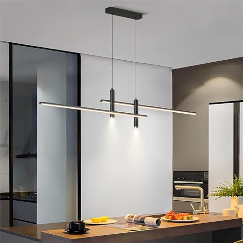 Lustre moderne LED noire télécommande 45W dimmable pour table cuisine - 7