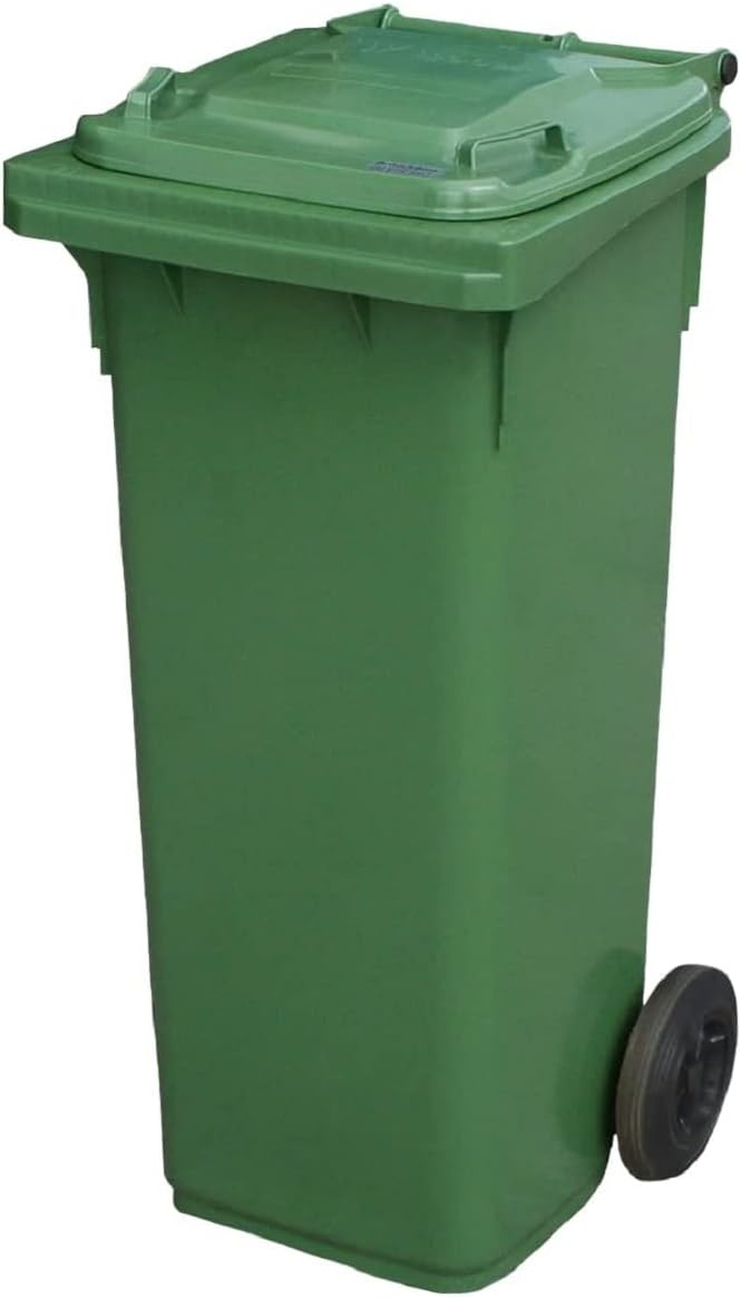 Green 140 ltr Wheelie Bin - Mid Size Household Wheelie Bin (For Many Councils) - Tough & Durable - For All Your Outdoor Rubbish & Recycling - EN840 Certified & Tested