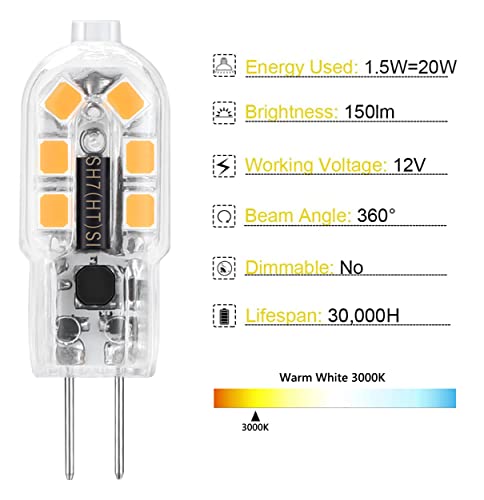 Hanbaak G4 Led Light Bulbs, G4 Led Bulb 1.5W (20W Halogen Bulb Equivalent) 12V G4 Bi Pin Light Bulbs For Landscape Puck Lighting Warm White 3000K 10-Pack #TOP1