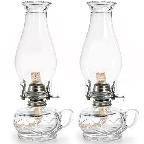 ZAVOOS 2 Pieces Chamber Lamp 12 Inch Clear Vintage Glass Lantern for Indoor Use Classic Decorative Lamps with Handle for Dinning Room Home Decor Wedding Party Halloween