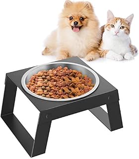VavoPaw Elevated Dog Bowl, Metal Dog Cat Raised Stand Feeder with Stainless Steel Bowl(18.6fl oz/550ml), Detachable Elevated Food & Water Dish for Cats and Small Dogs, Black