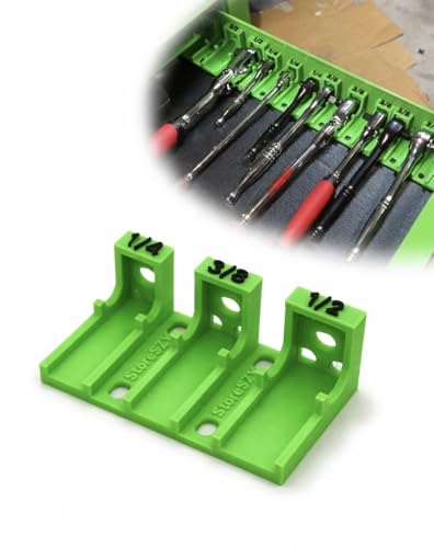 StoreSZY Ratchet Organizers– Magnetic Toolbox-Tool Chest Organization, Customizable Colors, (Lime Green-Black, 1-4-3-8-1-2 Magnet)