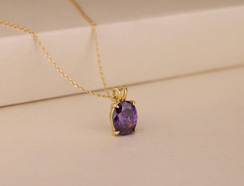 Pendentif améthyste véritable qui ne ternit pas, en argent 925 doré