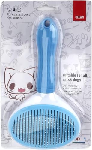 Image of Pet Dog Hair Brush for Shedding Indoor Kitten Comb Grooming And Care Slicker Brush Stainless Steel,Cat Hair Brush for Long Hair Removal,Self Cleaning Rabbit Puppy Dogs Grooming Massaging Tool (Blue)