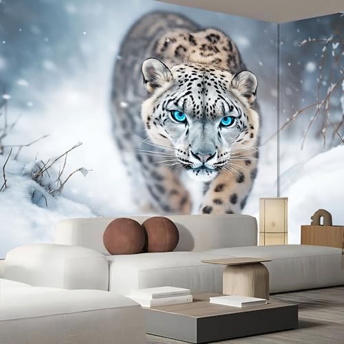 Fototapeten Wand 400×280cm Winter Schneeszene,3D Effekt Leopard...