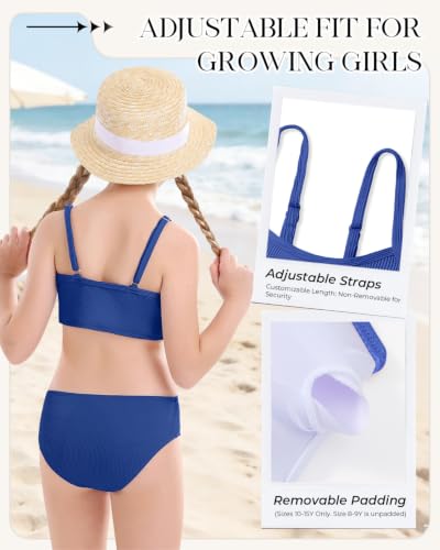 Image of Century Star Girls Ribbed 2-Piece Bikini Swimsuit - Fully Lined Modest Bathing Suit for Teens & Tweens