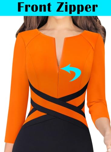 Image of VFSHOW Womens Front Zipper Work Office Business Casual Church Sheath Dress
