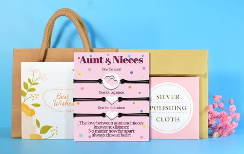 2 Niece Gifts from Auntie Matching Bracelets Auntie 3 Nieces Heart Love Bracelet from Aunt Jewelry Set for 2 3 4 5 Women Mothers Day Birthday Valentines Day Gifts2
