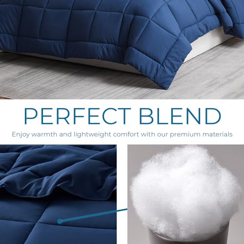 Image of Nestl Quilted Down Alternative Comforter - Queen Size, All Season Navy Duvet Insert with Corner Tabs