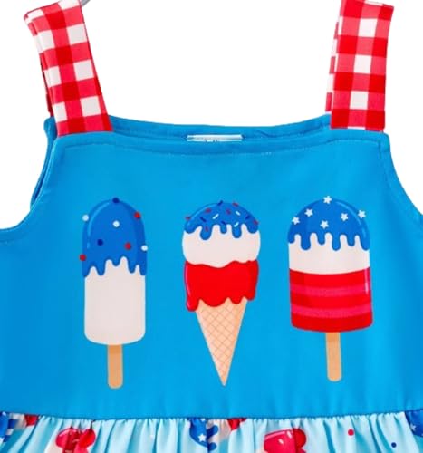 Girls Fourth of July Dress, Kids Summer Icecream Print, Ruffle, Plaid (Various Sizes)3